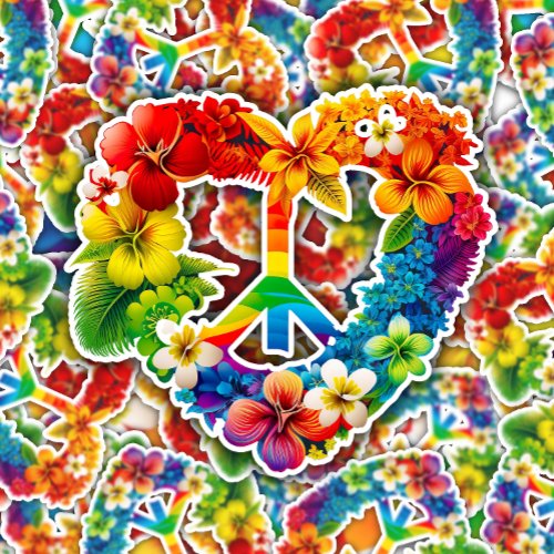 Rainbow Flower Peace Sign  Die_Cut Sticker