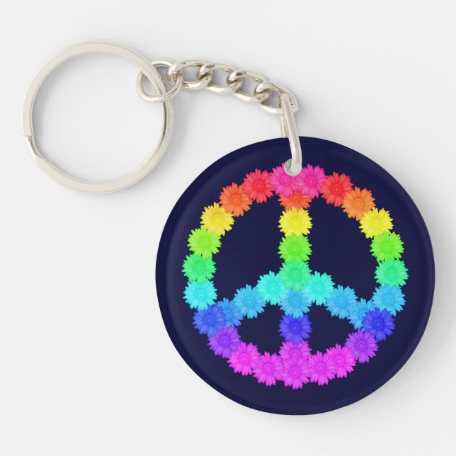 Rainbow Flower Peace Sign Keychain (Front)
