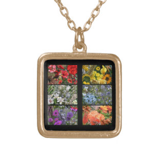 Rainbow Flower Photo Collage Gold Plated Necklace