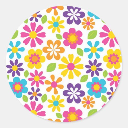 Rainbow Flower Power Hippie Retro Teens Gifts Classic Round Sticker