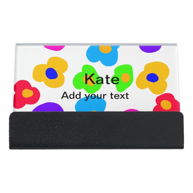 Rainbow flower pride love add name text lqbtq abst desk business card holder (Front)