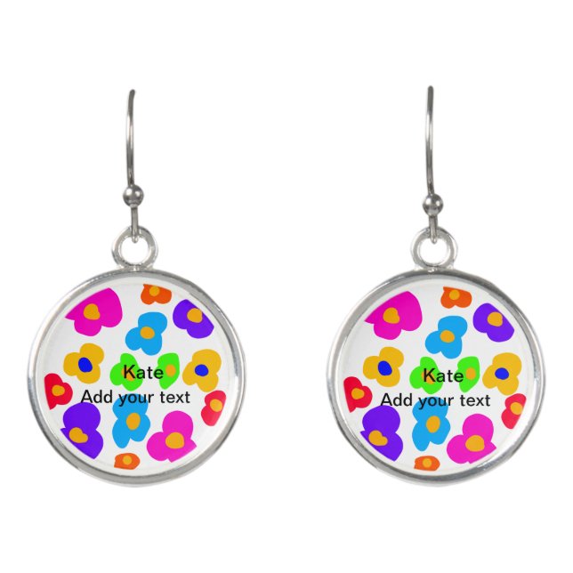 Rainbow flower pride love add name text lqbtq abst earrings (Front)