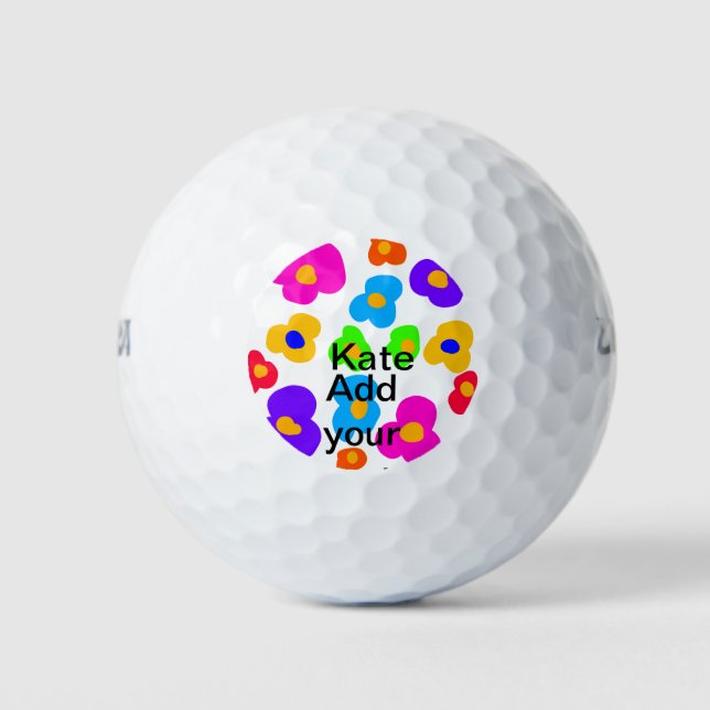 Rainbow flower pride love add name text lqbtq abst golf balls (Front)
