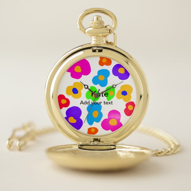 Rainbow flower pride love add name text lqbtq abst pocket watch (Inside)