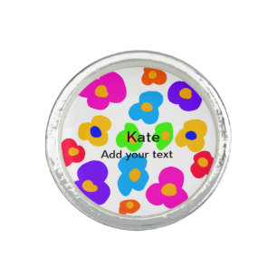 Rainbow flower pride love add name text lqbtq abst ring