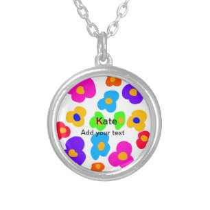Rainbow flower pride love add name text lqbtq abst silver plated necklace