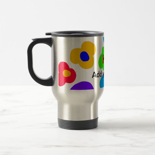 Rainbow flower pride love add name text lqbtq abst travel mug (Left)