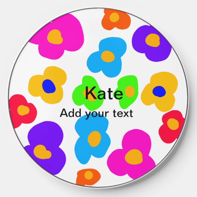 Rainbow flower pride love add name text lqbtq abst wireless charger  (Front)