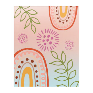 Rainbow Flowers Boho Abstract Acrylic Print