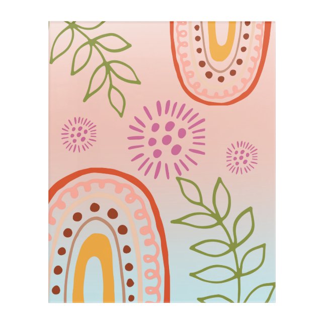 Rainbow Flowers Boho Abstract  Acrylic Print (Front)