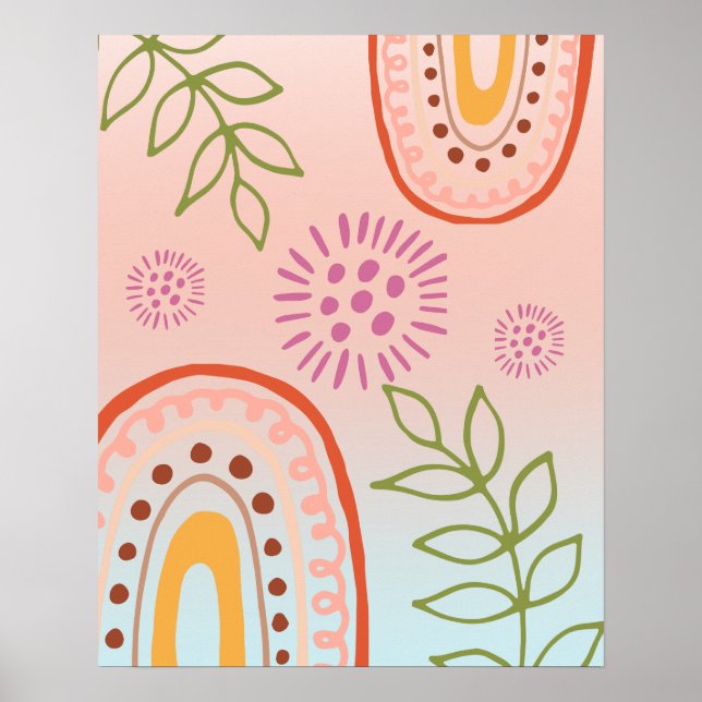 Rainbow Flowers Boho Abstract  Poster (Front)