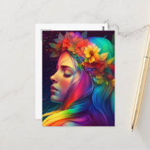 Rainbow Flowers & Colorful Hair Girl