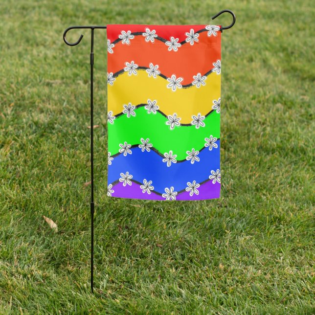 Rainbow & Flowers Garden Flag (In SItu)