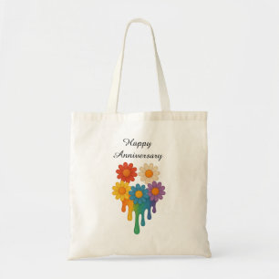 Rainbow Flowers Heart - Happy Anniversary Tote Bag