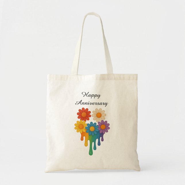Rainbow Flowers Heart - Happy Anniversary Tote Bag (Front)