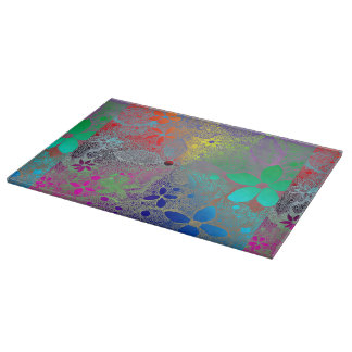 Rainbow Flowers In Lace Cutting Board
