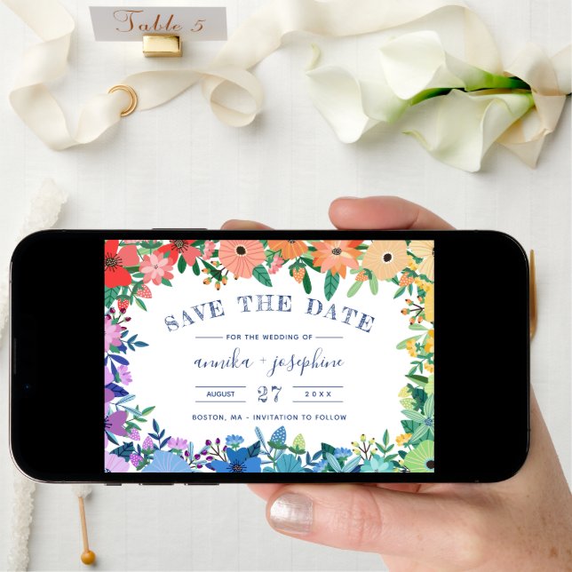 Rainbow Flowers LGBT Wedding Save the Date (Front Digital)