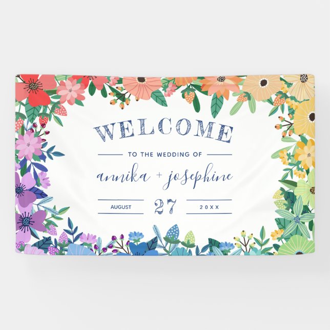 Rainbow Flowers LGBT Wedding Welcome Banner (Horizontal)