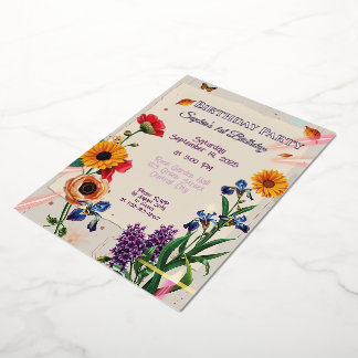Rainbow Flowers - Modern Collage Foil Invitation