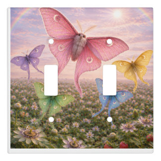 rainbow flowers, moths light switch cover