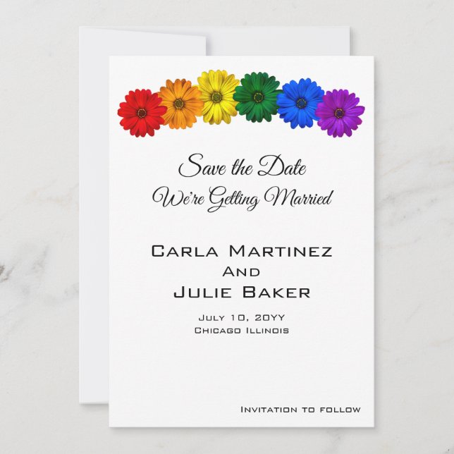 Rainbow Flowers Save The Date Card (Front)