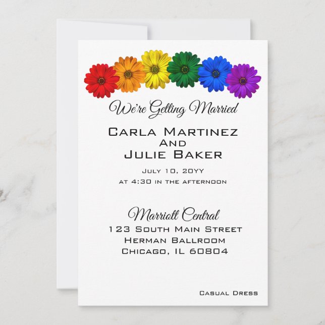 Rainbow Flowers Wedding Invitation  (Front)
