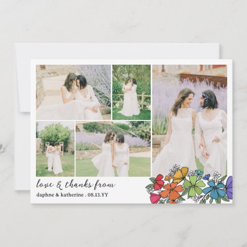 Rainbow Flowers Wedding Photo Collage Thank You