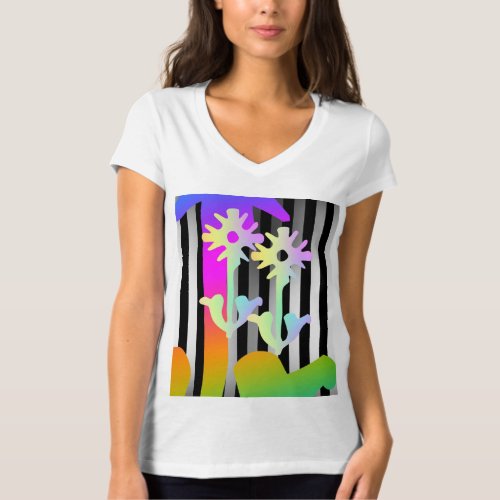 Rainbow Flowers Womens T_Shirt