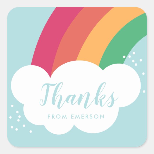 Rainbow fluffy cloud kids thank you favor sticker (Front)