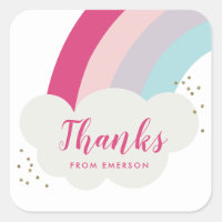 Rainbow fluffy cloud kids thank you favor sticker