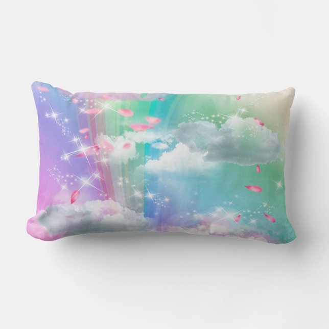 Rainbow fluffy Clouds Baby Girl Lumbar Pillow (Front)