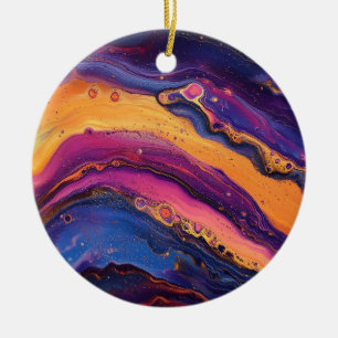 Rainbow Fluid Pour Purple & Orange Colorful Ceramic Ornament