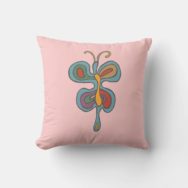 Rainbow Flutterfly Throw Pillow (Front)