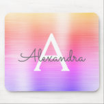 Rainbow Foil Monogram Name Mousepad<br><div class="desc">Gold,  Pink and Purple Rainbow Ombre Pastel Faux Brushed Metal Monogram Name Monogram Mousepad. This Mousepad can be customized to include your first name.</div>