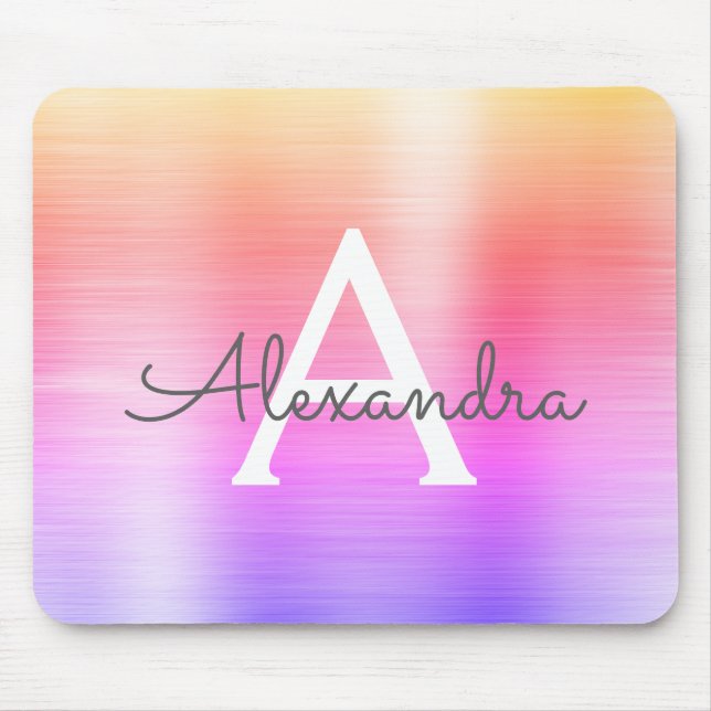 Rainbow Foil Monogram Name Mousepad (Front)