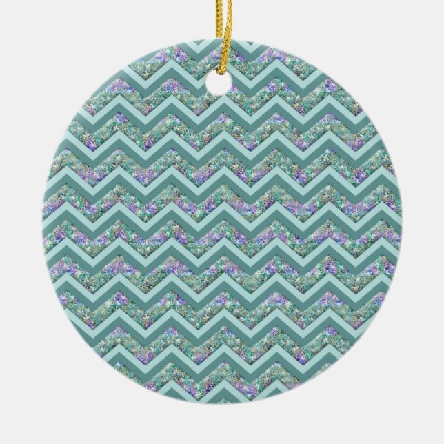 Rainbow Foil ZigZag Pattern Ceramic Ornament (Front)