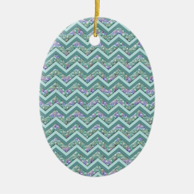 Rainbow Foil ZigZag Pattern Ceramic Ornament (Front)
