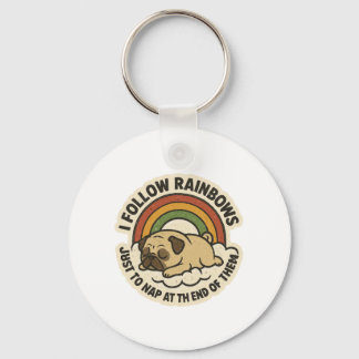 Rainbow Follower Pug St.Patrick's Day Keychain