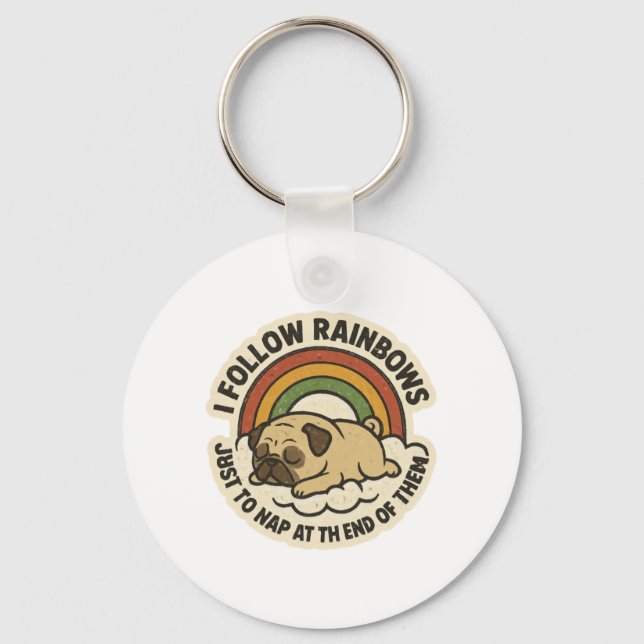 Rainbow Follower Pug St.Patrick's Day Keychain (Front)