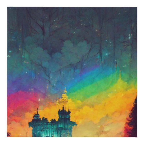 Rainbow Forest Bastion AI Art Faux Canvas Print