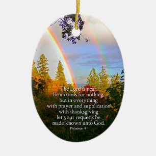 Rainbow Forest Christian Scripture Bible Verse Ceramic Ornament