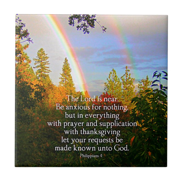 Rainbow Forest Christian Scripture Bible Verse Ceramic Tile (Front)