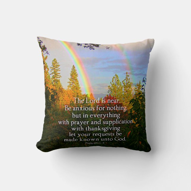 Rainbow Forest Christian Scripture Bible Verse Throw Pillow (Front)
