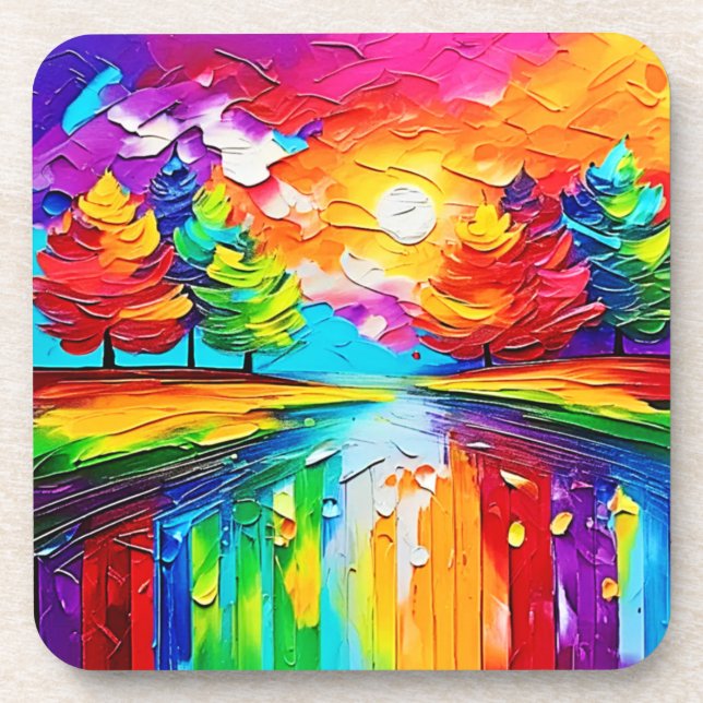 Rainbow Forest Sunset Dreams Beverage Coaster (Front)