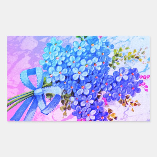 Rainbow Forget-Me-Nots Flower Rectangular Sticker (Front)
