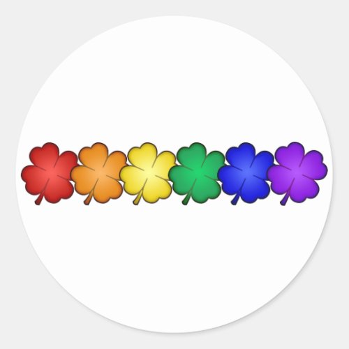 Rainbow Four Leaf Clovers Classic Round Sticker