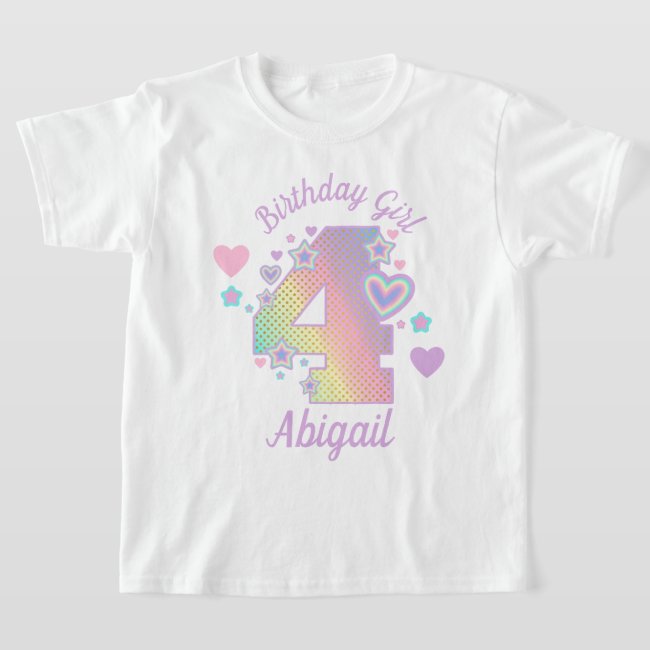 Rainbow Fourth Birthday Girl 4th Iridescent  T-Shirt