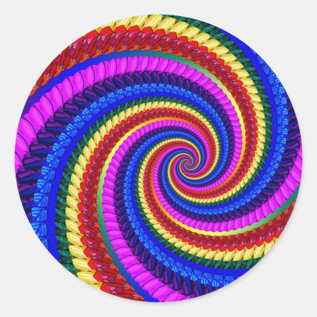 Rainbow Fractal Art Swirl Pattern Classic Round Sticker (Front)
