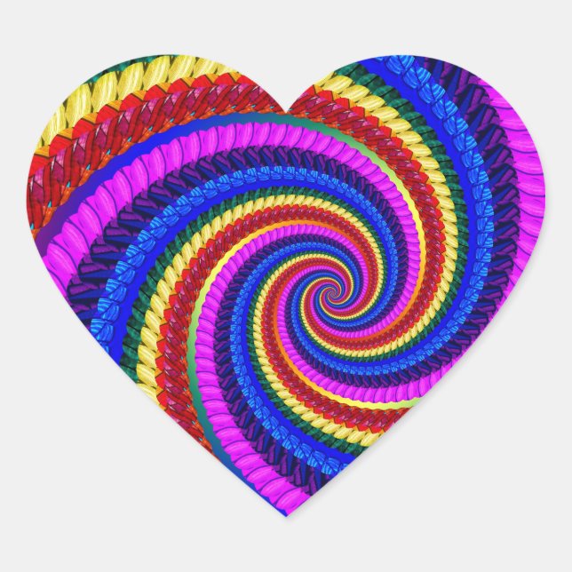 Rainbow Fractal Art Swirl Pattern Heart Sticker (Front)