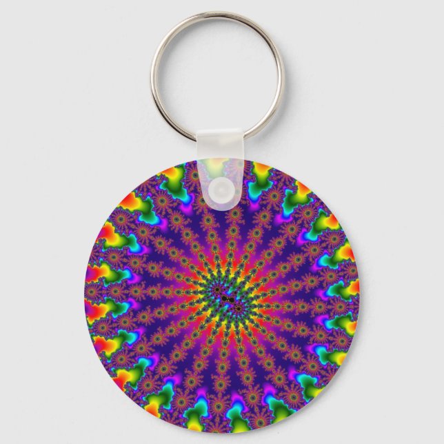 Rainbow Fractal Burst Keychain (Front)